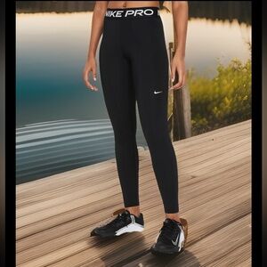 NIKE PRO WOMEN DRI-FIT TRAINING MID RISE MESH PANELED Ventilated LEGGINGS BLACK